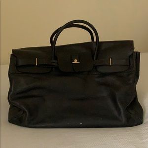 Escada Black Leather Oversized Tote Weekend Bag